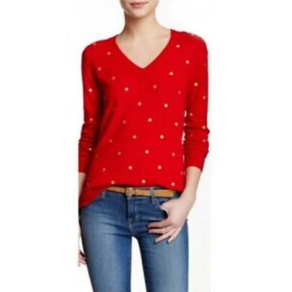 J.Crew Factory Women's Embroidered Polka Dot Sweater White Gray Size L - Picture 8 of 8